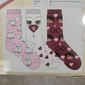 Harry Potter 3 Pairs Of Socks Crew Women's Teens Big Kids NEW Gift Set Valentine